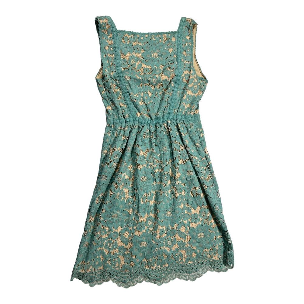 Chelsea & Violet Teal Lace Dress Nude Lined Sleeveless Square Neck Fit Flare XS - Picture 4 of 16